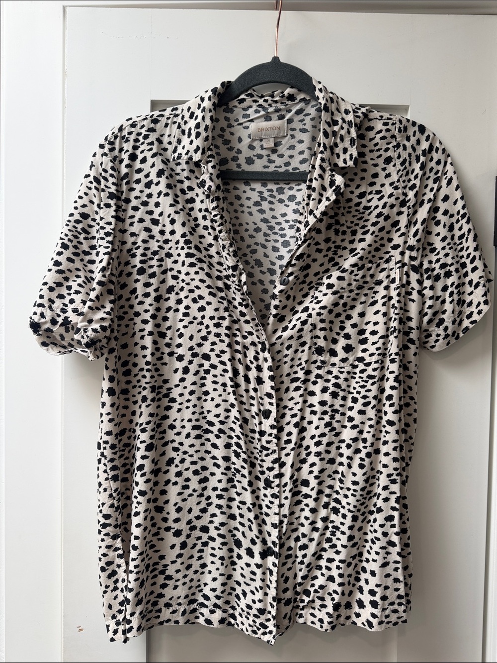 Brixton Short Sleeve Button-Up Shirt in Cream with Black Spot Print